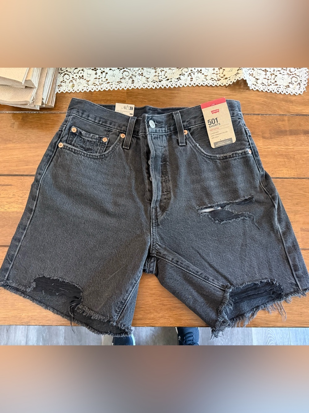 Levi's 501 Black Washed Distressed Women's Jean Shorts-New W/Tags-28